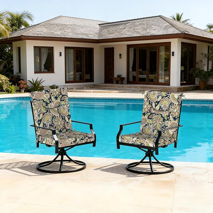 DYTXIII Outdoor High Back Chair Cushions Set of 2, 44x20 In Water Repellent Patio Seat Cushions with Elastic Sponge, All Weather Cushions for Rocking, Dining Chairs, Patio Furniture - Paisley Sapphire