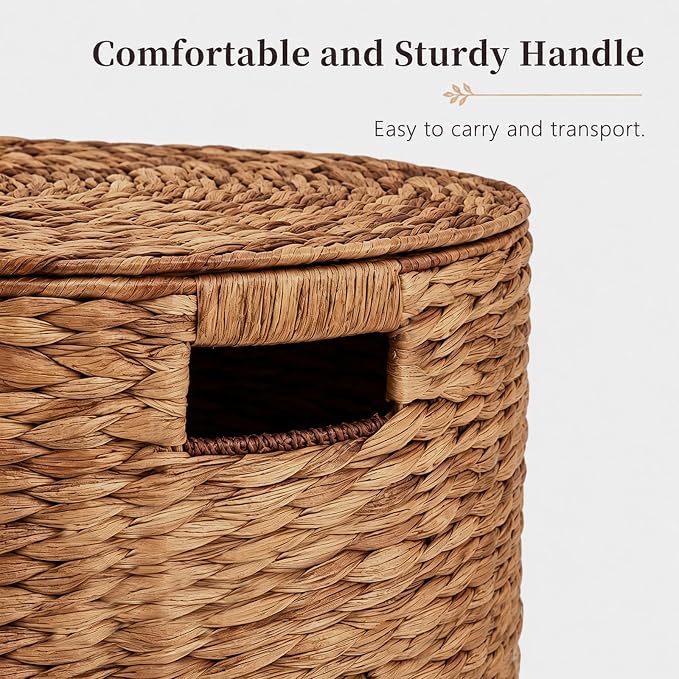 Round Water Hyacinth Storage Ottoman with Lid