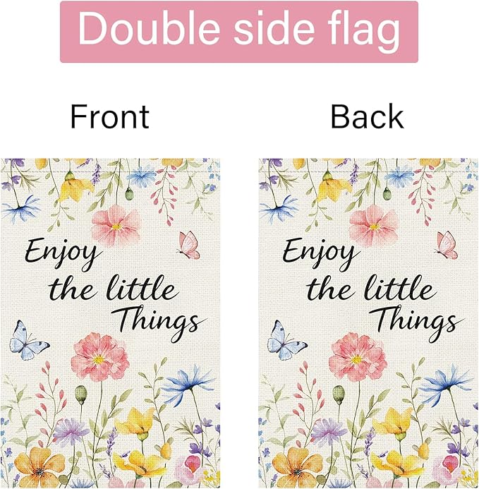 Louise Maelys Spring Garden Flag Enjoy The Little Things Butterfly Watercolor Flower Double Sided 12x18 Inch Floral Seasonal Welcome Small Burlap Holiday Yard Sign Outdoor Decor