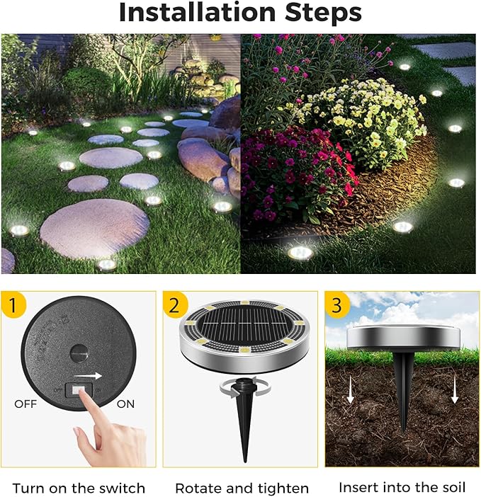 4 Pack Solar Ground Lights Outdoor, Solar Powered Disc Lights for Outside, IP65 Waterproof Anti-Rust Flat Disk Light, Small Landscape Lighting for Pathway Garden Yard Walkway Driveway Lawn,Cool White