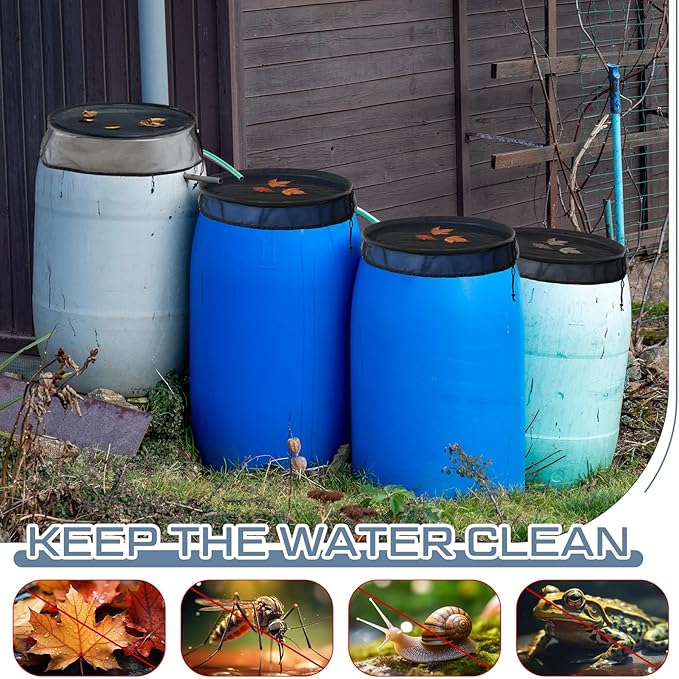 SATINIOR 4 Pcs Mesh Cover for Rain Barrels 24.8 Inches Pop up Rain Barrel Net Cover with Drawstring Water Collection Buckets Screen Barrel Screen for Preventing Fallen Leaves in Outdoor Garden Eaves