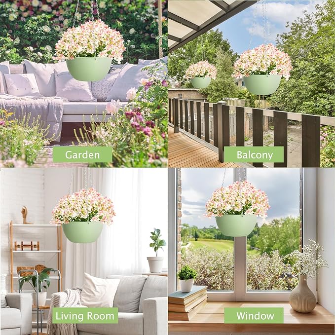 XXXFLOWER Hanging Planters 2 Pack Hanging Baskets Plastic Flower Pot with Drainage Hole & Chain & Hook,Hanging Flower Baskets for Indoor and Outdoor Plants,Home Wall Boho Decor(Green)