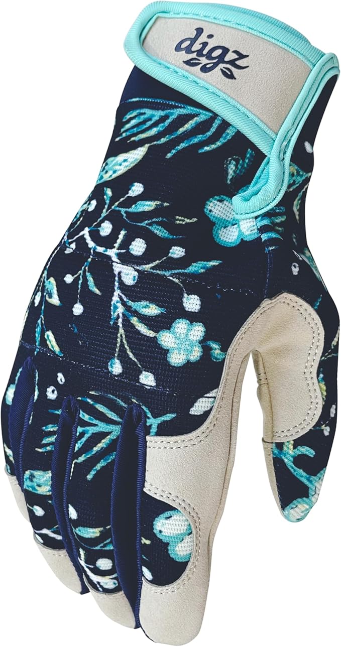 Digz Women's Medium Outdoor and Work Gardener Gloves, Spandex, Navy Blue