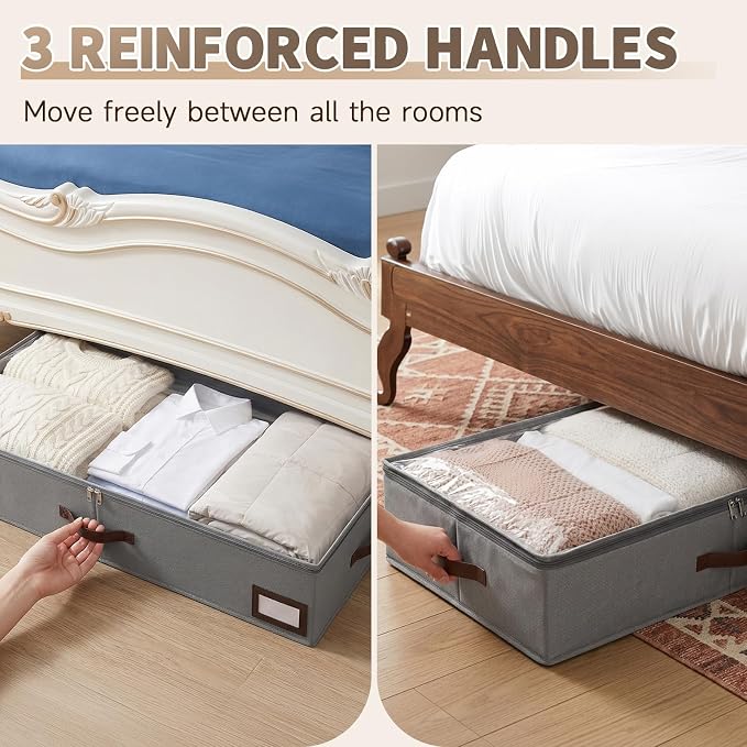 OIAHOMY 2 Pack Under Bed Storage with Handles, Underbed Container for Bedroom & Closet, Fits Beds Higher than 6", Under the Bed Storage for Seasonal Clothes, Blankets & Shoes - Black