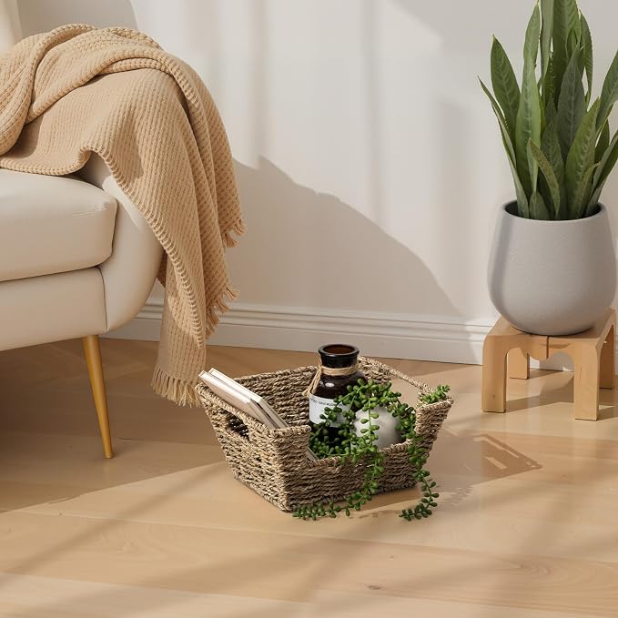 StorageWorks Wicker Storage Baskets for Shelves, Pantry Baskets, Seagrass