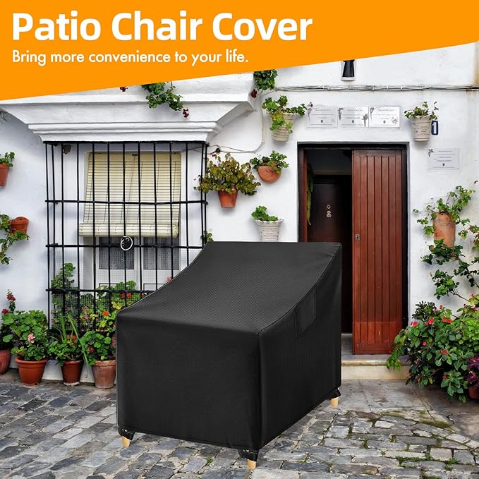 WLEAFJ Outdoor Chair Covers Waterproof, Black Lawn Patio Furniture Covers, Heavy Duty Wicker Garden Sofa Chair Cover, 2 Pack - 30" W x 37" D x 31" H