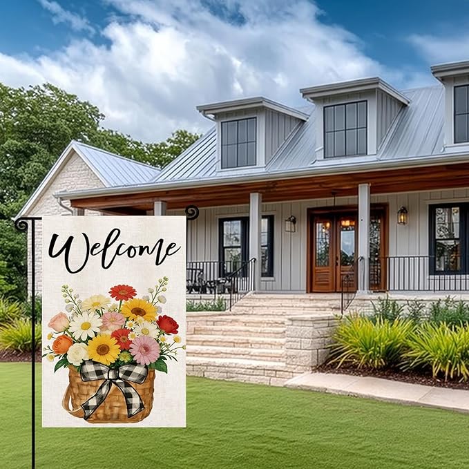 Spring Summer Floral Welcome Garden Flag 12x18 Inch Double Sided Welcome Spring Summer Lawn Farmhouse Holiday Outdoor Decoration