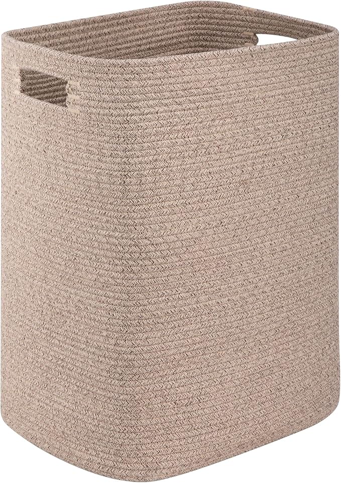 OIAHOMY Laundry Hamper, Rectangle Cotton Laundry Basket with Handles, Large Blanket Basket for Living room, Woven Decorative Storage for Toys,Clothes,Pillows-16x13x22in-Brown variegated | 16x13x22in Woven Clothes Hamper with Handles, Large Blanket Bask...