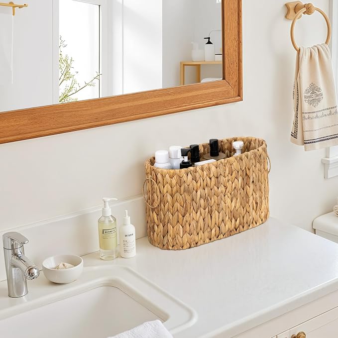 StorageWorks Toilet Paper Storage Basket, Wicker Toilet Paper Holder | Woven Bathroom Storage Baskets for 6 Regular Rolls, Wicker Basket for Bathroom, Natural Water Hyacinth