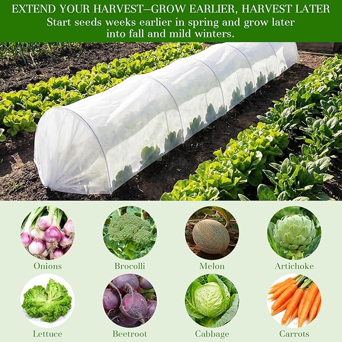 4 Pack Mini Garden Greenhouse Tunnel Net Cover, 10ft 2 in 1 Portable Frost Cloth Hoop Greenhouse Tunnel Quick-release Technology Sun Heat Protection for Outdoor Garden,Plant,Vegetable,Raised Bed