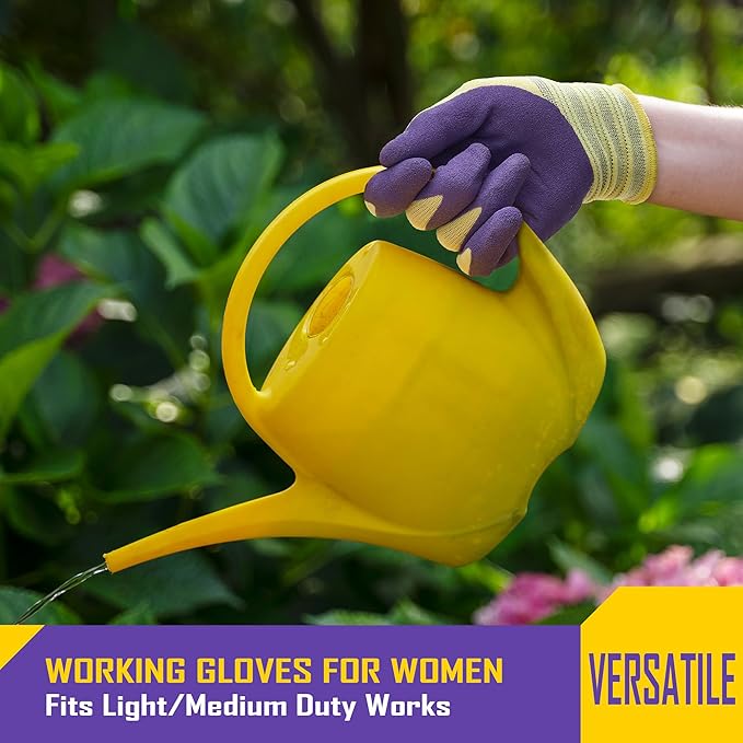 COOLJOB 2 Pairs Breathable Gardening Gloves for Women Large, Stretch Soft Modal Base with Non Slip Rubber Coating, Palm Dipped Grip Work for Gardener Worker in Lawn Yard Factory Garden