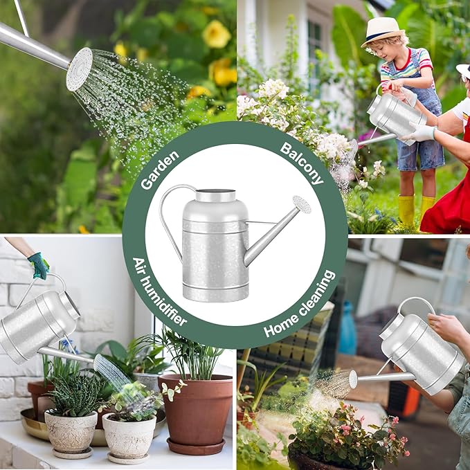 9L Metal Watering Can for Outdoor Garden, Galvanized Steel Large Watering Pot with Top Handle and Long Spout, Rust-Resistant Water Can for Flowers, Lawns, and Farm Use
