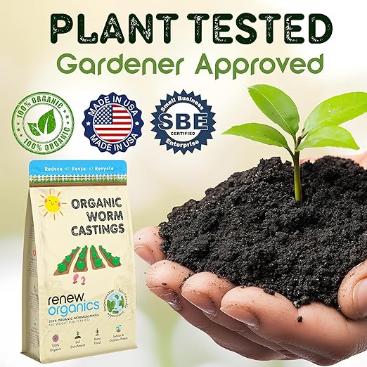 100% Organic Worm Castings (3lbs) - Earthworm Fertilizer & Soil Amendment for Indoor Outdoor Plants Gardens Vegetables - Odorless Non-Burning Pet Safe