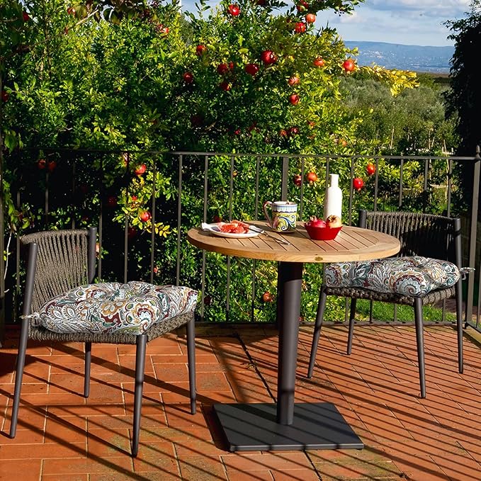 DYTXIII Set of 2 Outdoor Chair Cushions 19"x19"x4", Water Repellent Tufted Patio Seat Cushions with Ties, Thick Replacement Pads for Wicker Dining Chairs, Patio Furniture, Paisley Chilli