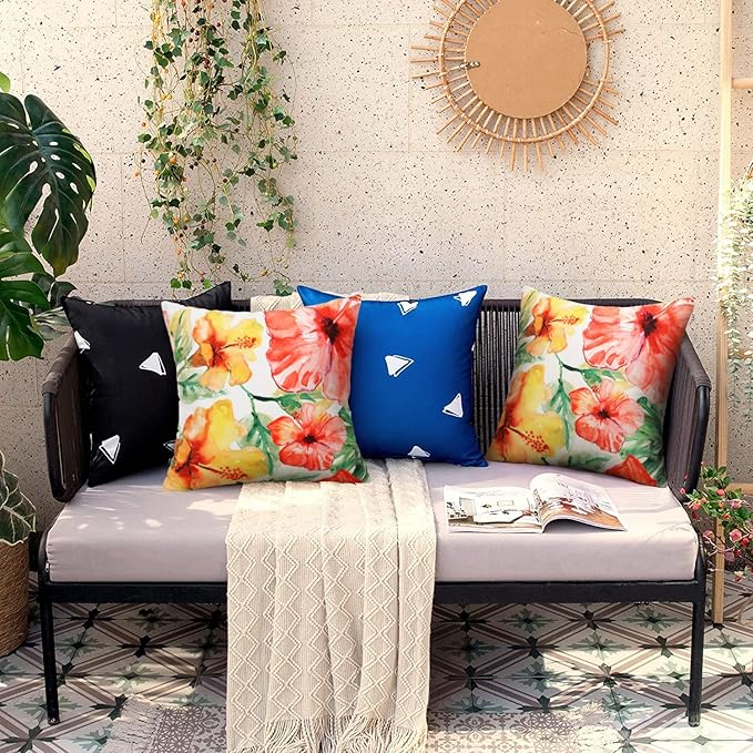 Pyonic Outdoor Pillows Covers Pack of 2 Spring Floral Waterproof Throw Pillow Covers 18X18 inch Outdoor Pillows for Patio Furniture Garden Square Outside Waterproof Pillow