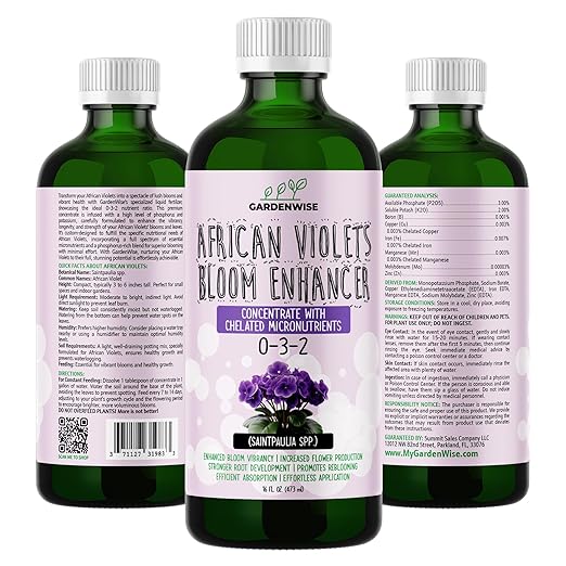 GARDENWISE 0-3-2 African Violet Fertilizer for Indoor Plants: Concentrated Plant Food β Plant Fertilizer, Bloom Booster for All Violets, Indoor Flowering Plants, Vigorous Growth and Blooming (8 OZ)