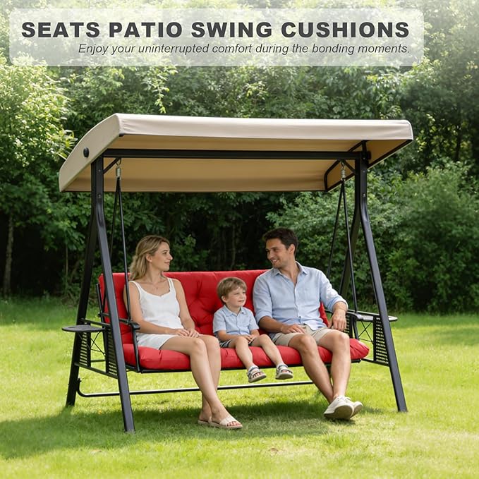 Porch Swing Cushions,Outdoor Cushions 3 Seater Replacement with Backrest, Waterproof Thickened Bench Cushion with Ties for Porch, Patio,Outdoor, Backyard and Garden (Red 40 * 40 in)