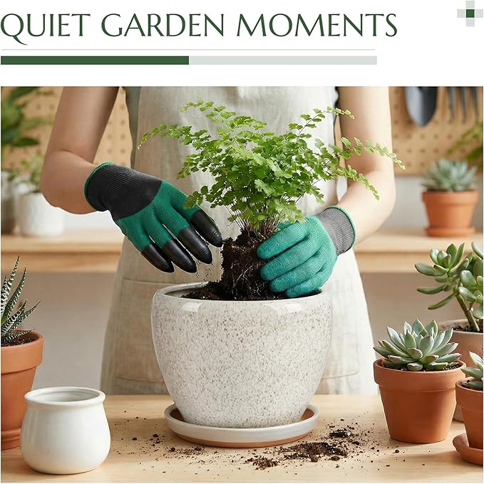 10.2 Inch Ceramic Planter with Saucer Leak-Proof Mesh &Drainage, Round Plant Pot with Gardening Gloves for Indoor Outdoor Plants