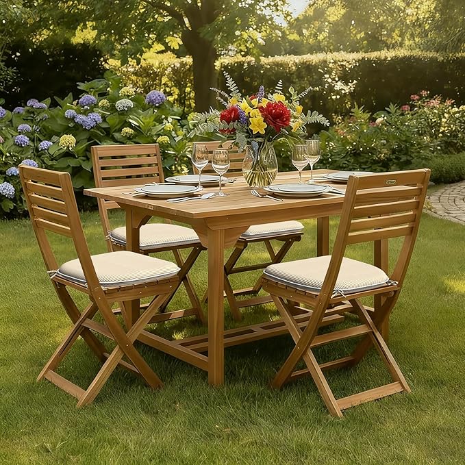 DYTXIII Set of 4 Outdoor Chair Cushions with Ties,Water Repellent Patio Chair Pads 17"x 16" for Outdoor Furniture,Round Corner Seat Cushions for Garden Yard Kitchen Stripe Beige