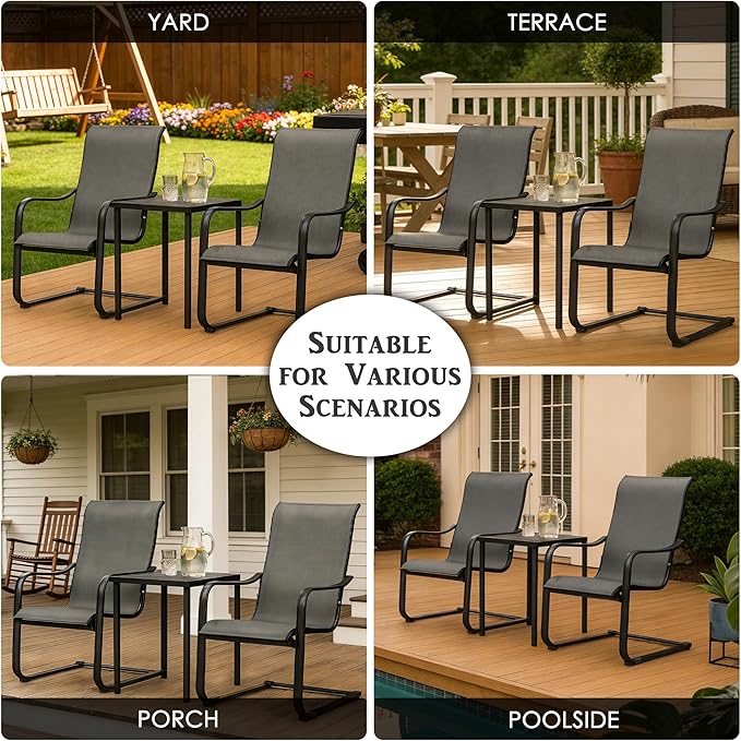 Kozyard C-Spring Patio Chairs Set of 2 High Back Dining Chairs Breathable Textilene Fabric Sturdy Metal Frame for Backyard, Lawn, Deck (Gray)