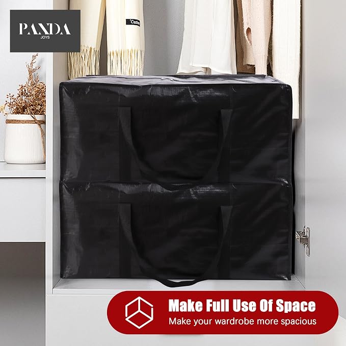 PANDA JOYS Extra Large Moving Bags with Zippers & Carrying Handles, Heavy-Duty Storage Tote for Space Saving Moving Storage, Fold Flat, Alternative to Box and Bin - 8 Pack, Black