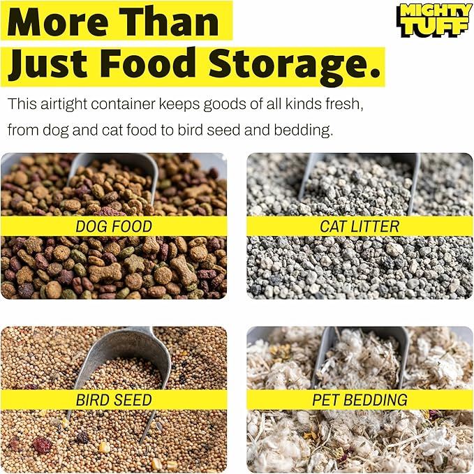 Mighty Tuff 20 lb Pet Food Storage Container with Airtight Lid, Clear | Secure lid clasp helps keep dog and cat food fresh while the clear container simplifies pantry organization.