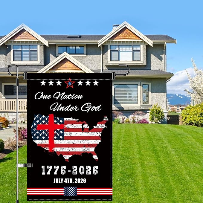 12X18INCH 250th Anniversary USA 1776-2026,Eagle Cross Design One Nation Under God Garden Flag Patriotic Signs Hanging Decor Outdoor Yard Decor (G)
