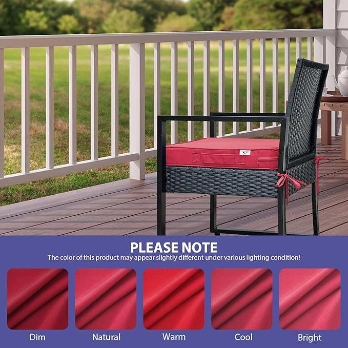 IPYNBAP Outdoor Chair Cushions Set of 4,Waterproof Outdoor Seat Cushions for Patio Furniture,Patio Chair Cushion with Handle and Ties, Square Out Door Chair Pads,17" x 16" x 2", Burgundy