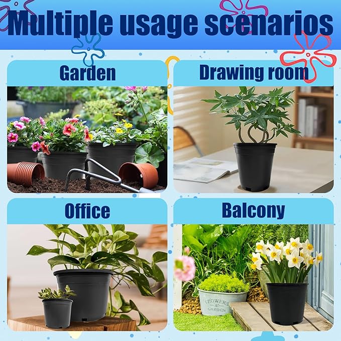 10Pcs 3 Gallon 10 inch Plant Nursery Pot Flower Seedling Injection Molded Container Plastic Garden Planter Pots with Drainage Holes Suitable for Vegetables Flowers Plants Black