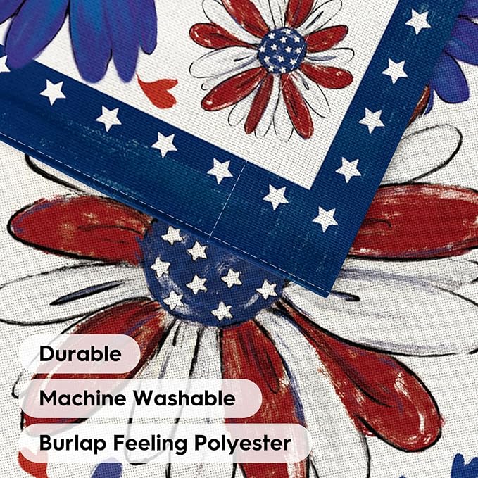 AVOIN colorlife 4th of July Patriotic Garden Flag 12x18 Inch Double Sided Outside, Memorial Day American Stars Floral Daisy Yard Outdoor Decoration