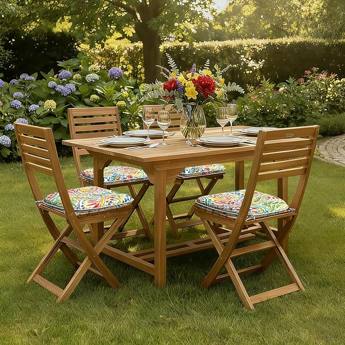 DYTXIII Set of 4 Outdoor Chair Cushions with Ties,Water Repellent Patio Chair Pads 17"x 16" for Outdoor Furniture,Round Corner Seat Cushions for Garden Yard Kitchen Paisley Multi