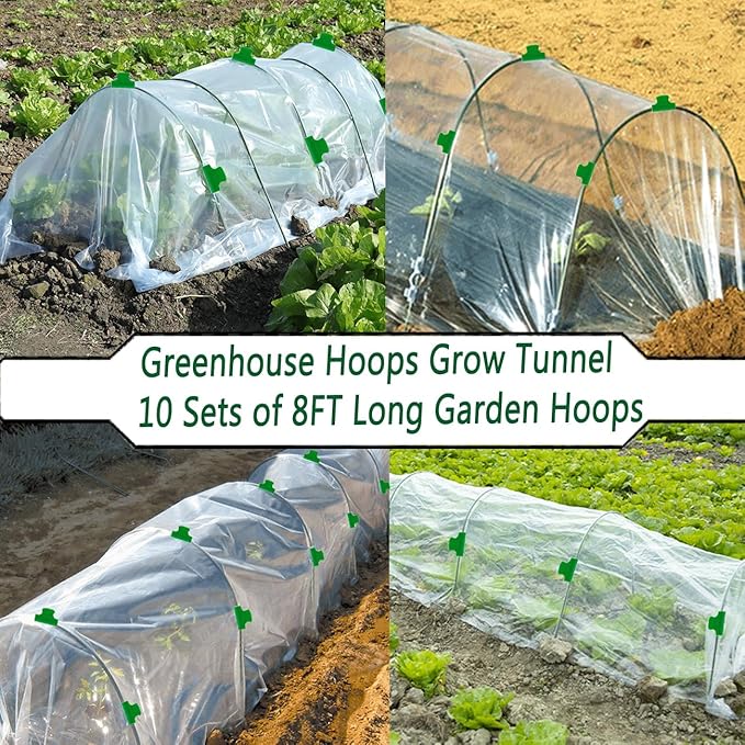 Greenhouse Hoops Grow Tunnel, 8FT Long Garden Hoops, 60pcs DIY Width Plastic Coated Fiberglass Garden Tunnel for Raised Beds, Rust-Free Garden Tunnel for Garden Fabric