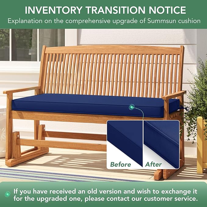 Summsun Outdoor Bench Cushion: Waterproof and Fade Resistant Patio Furniture Cushions - Non-Slip Bench Pad Cushion with Removable Cover for Garden Swing Porch Sofa Settee, 45 x 18 Inch, Navy Blue