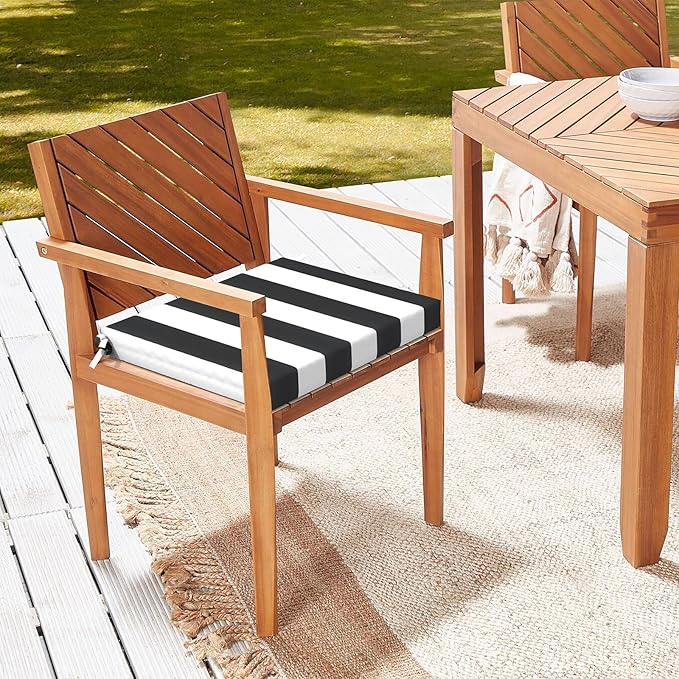 LVTXIII Outdoor Chair Cushions 18.5"x16"x2" Pack of 2, Water-Repellent Square Corner Memory Foam Seat Cushions with Ties for Garden Patio Furniture, Cabana Black