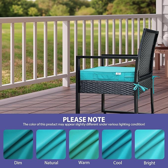 IPYNBAP Outdoor Chair Cushions Set of 4,Waterproof Outdoor Seat Cushions for Patio Furniture,Patio Chair Cushion with Handle and Ties, Square Out Door Chair Pads,18.5" x 16" x 3", Teal