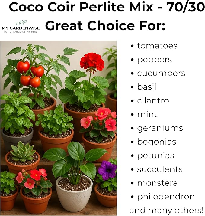 GARDENWISE Coco Perlite - Coco Coir Perlite Mix - 70/30 Growing Media - Hydroponic, Indoor & Outdoor, Grow Bags & House Plants (15 quarts - 0.5 cu ft)