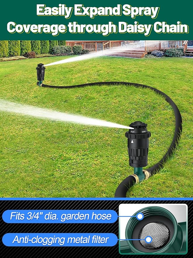 Sturdy Aluminum Alloy Spike Sprinklers for Yard - Adjustable Spray Coverage & 5 Spray Patterns Lawn Sprinkler, Efficient Irrigation System for Medium Garden Uneven Ground