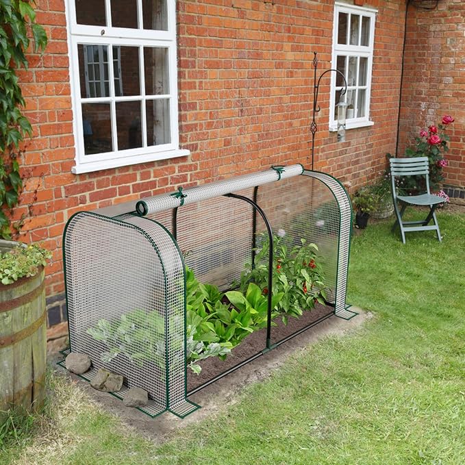Giantex Raised Garden Bed with Cover, Wood Elevated Planter Box with Legs & Mini Greenhouse, Waterproof Sun-Protective PE Green House Cover, Outdoor Use for Fruit Vegetable Flower Herb (White+Gray)