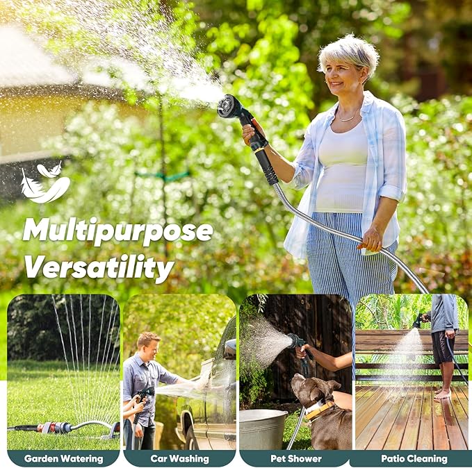 Garden Hose with 10-Function Nozzle, Leak-proof Metal Connector Hose, No Knots, Kink-Free Hoses, Lighter, Anti-Pets, Wear-Resistant, 3/4 GHT, Water Hose for Garden, Yard, Outdoor(75 FT)