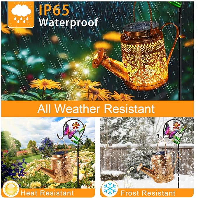 2 Pack Solar Butterfly Watering Can Lights, Gifts for Mom Grandma Women Wife Daughter Mother's Day, Waterproof Outdoor Decor Lights with Shepherd Hook, Hanging Lantern Lights for Yard Garden Backyard