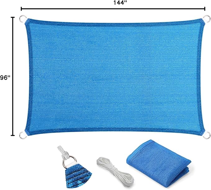 Eden's Decor Straight Flat-Edged Sun Shade Sail Rectangular 8' x 12' Blue UV-Blocking Outdoor Canopy Fabric Cloth Awning for Pergola Patio Garden Backyard Custom Size