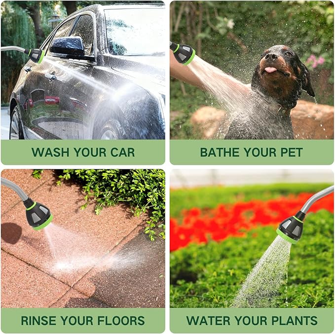 Watering Wand Heavy Duty,Metal Garden Hose Wand with 8 Spray Patterns 15-Inch Long Hose Nozzle Sprayer with Thumb Flow Control for Watering Plants Cleaning Car Washing and Showering Pets (15 Inch)