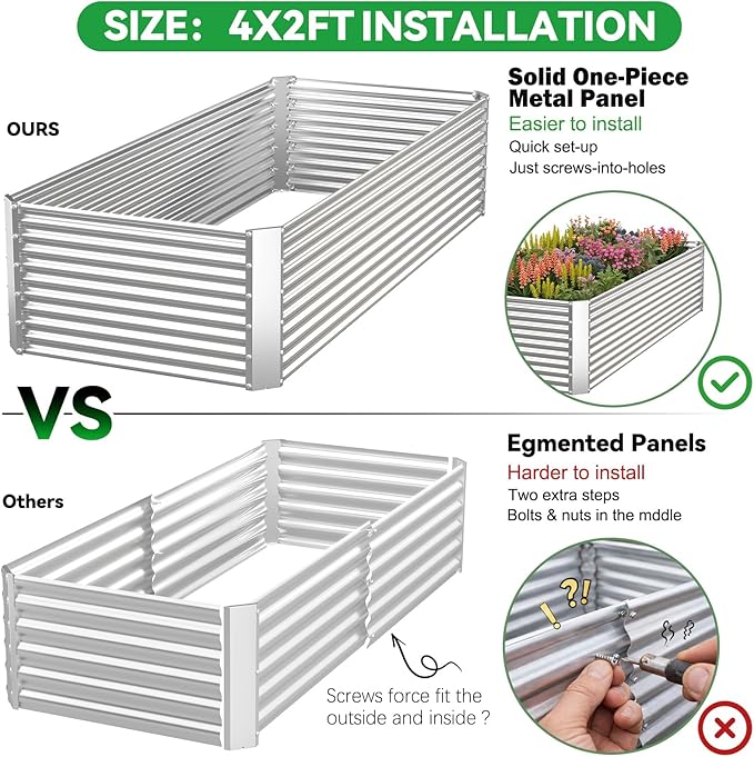 3 Pack Tall Corrugated Galvanized Steel Raised Garden Bed Outdoor, Metal Above Ground Garden Bed for Vegetables and Flowers, Rectangle Raised Beds for Gardening-4x2FTx15inch