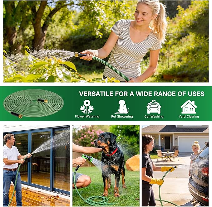 Garden Hose 75 ft Flexible Non-Expandable Water Hose Kink-Free Ultra Lightweight Leak-Proof Durable Portable Wear-Resistant Hoses Pipe with 3/4" Brass Fittings for Outdoor Yard Lawn Car Wash