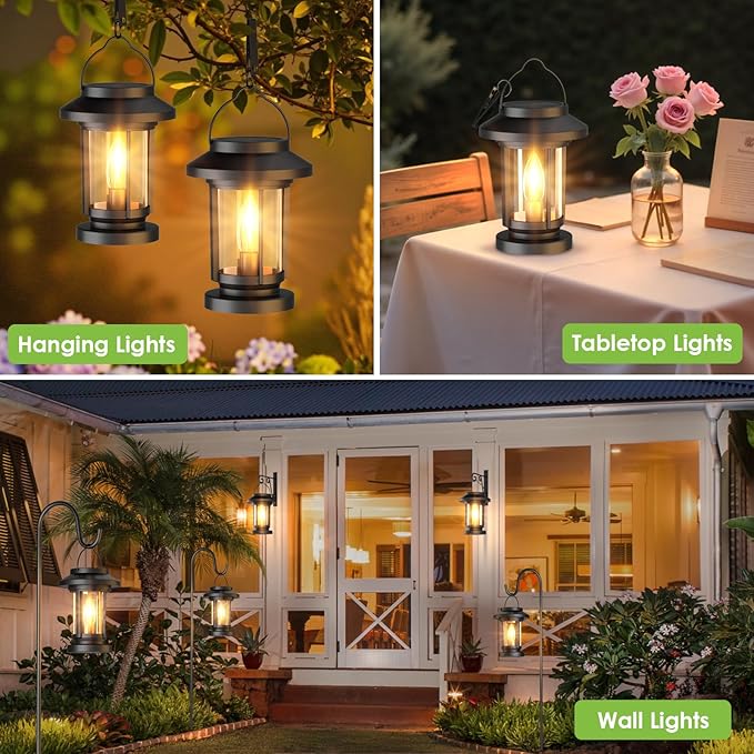 Greluna Solar Lantern Outdoor, Waterproof Candle Style Bulb Solar Hanging Lights, Auto On/Off Decorative Outside Garden Lights for Patio Yard Porch Pool Camping Tabletop Decor