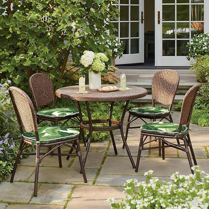 Outdoor Chair Cushions Set of 2, Water Resistant Patio Chair Pads with Ties, Seat Cushions for Home Garden Furniture Decoration, 16"x17", Swaying Palms Green