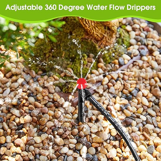 60 Pcs Red Drip Irrigation Emitters with Stake - Adjustable Stream for 1/4" Tubing - Garden Watering System Parts Drippers - Sprinkler Heads