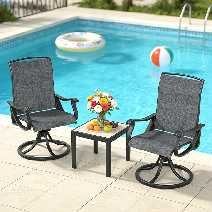 SHGJ&SOFT Patio Swivel Chairs, Waterproof Outdoor Dining Chairs with All-Weather Textilene Mesh for Deck, Garden, and Backyard (Dark Gray5, 2PC)