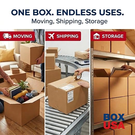 BOX USA Moving Boxes Holds 65lbs, 18"L x 14"W x 12"H (20-Pack) Medium - Corrugated Cardboard Box for Shipping, Mailing, Packing, Packaging and Storage