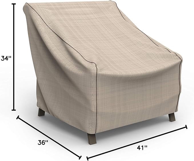 Budge English Garden Patio Chair Cover 2-Pack, Waterproof & UV-Resistant Outdoor Furniture Cover, Fits Large Patio Chairs up to 36" W x 41" D x 34" H, Tan Tweed